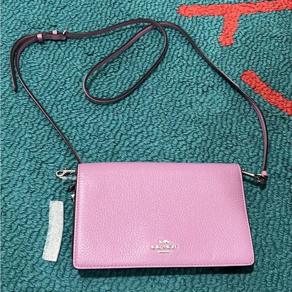 COACH flap Clutch wallet Crossbody violet orchid/silver shoulder bag purse New